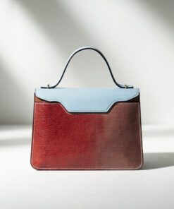 Sac à Main en Cuir Végétal – Rouge Rubis / Bleu Ciel