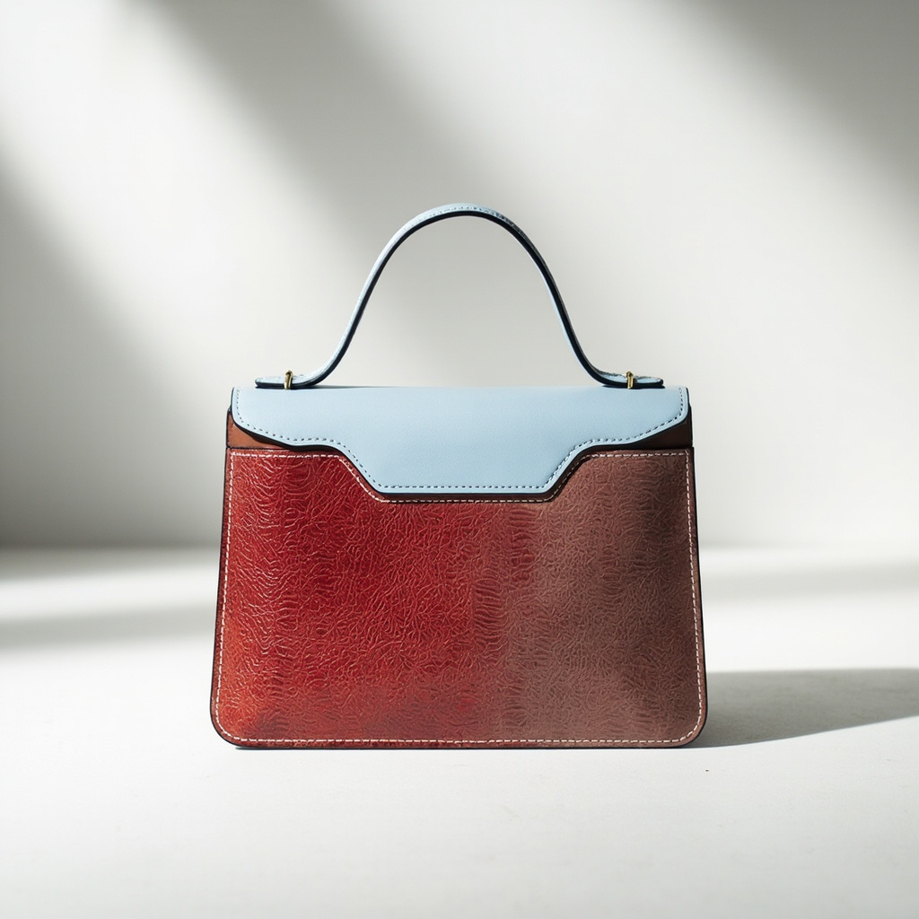 Sac à Main en Cuir Végétal – Rouge Rubis / Bleu Ciel